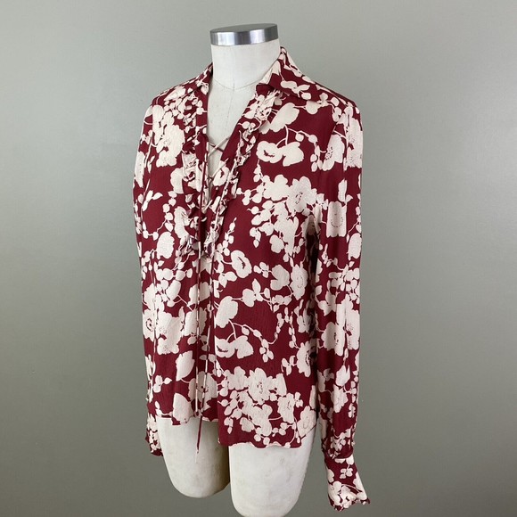Alexis Womens Blouse Top S Red Floral Lace Up Boho Rayon Viscose Neiman Marcus - Picture 3 of 10